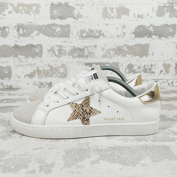Vintage Havana White Sneakers with Gold Heel and Tan Snake-Print Star - Picture 1 of 10